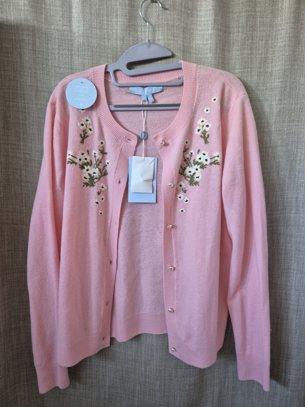 Hill House Audrey Pink Merino Wool Embroidered Cardigan - M